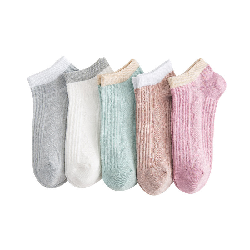 Macaron Low Cut Socks Women's Socks Low-Cut Diamond Cotton Boat Socks Spring and Summer Thin Candy Color Vertical Stripes Japanese Style Socks