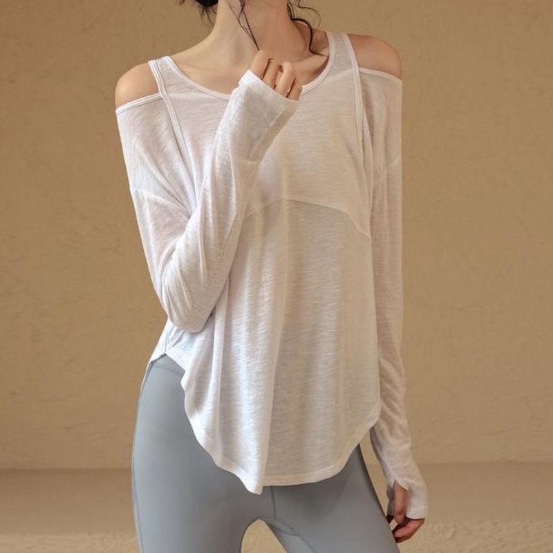Yoga Outerwear Cover-up Women's Thigh-Length Loose Slim Fit Long-Sleeved Professional Fitness Quick-Drying T-shirt Running Top Tide