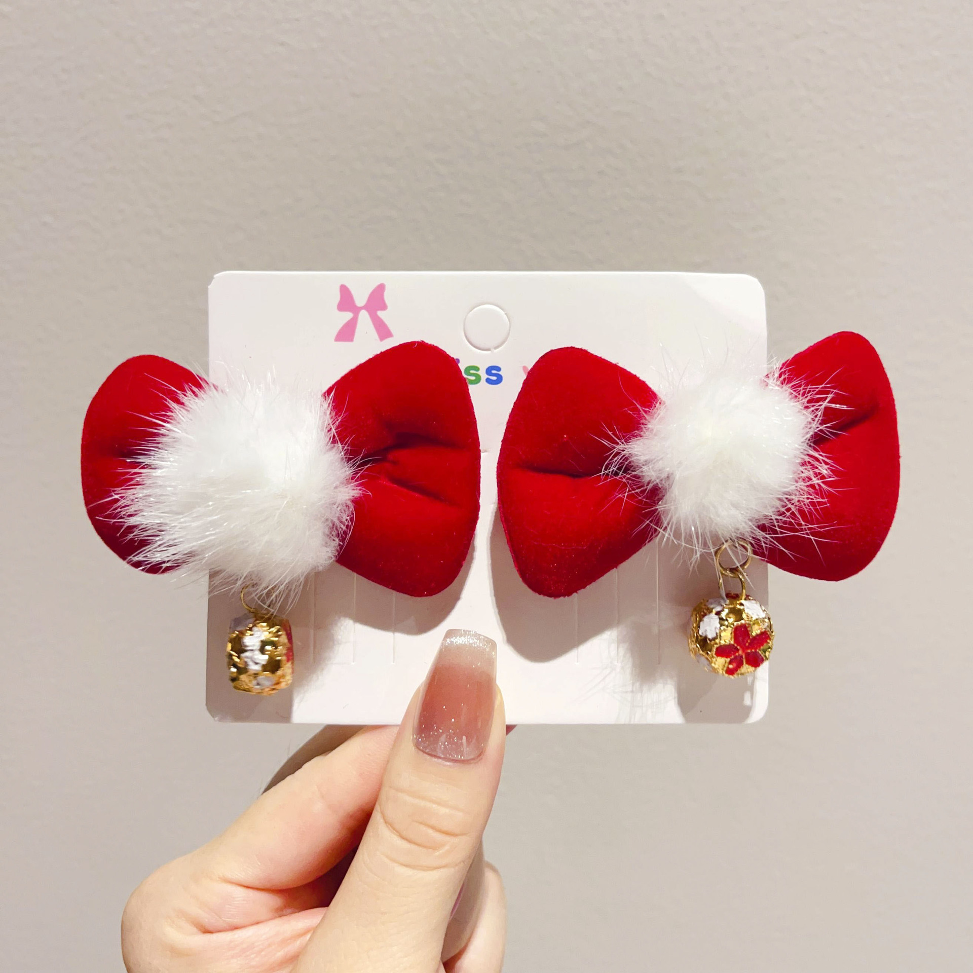 Children Red Mink Velvet Barrettes Festive New Year Antique Hair Accessories Girls Baby Spring Festival Hanfu Hairpin Factory Wholesale