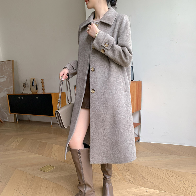 Double-Faced Woolen Goods Wool Overcoat Women's Korean-Style Mid-Length Single-Breasted Doll Collar Woolen Coat 2023 Autumn and Winter New