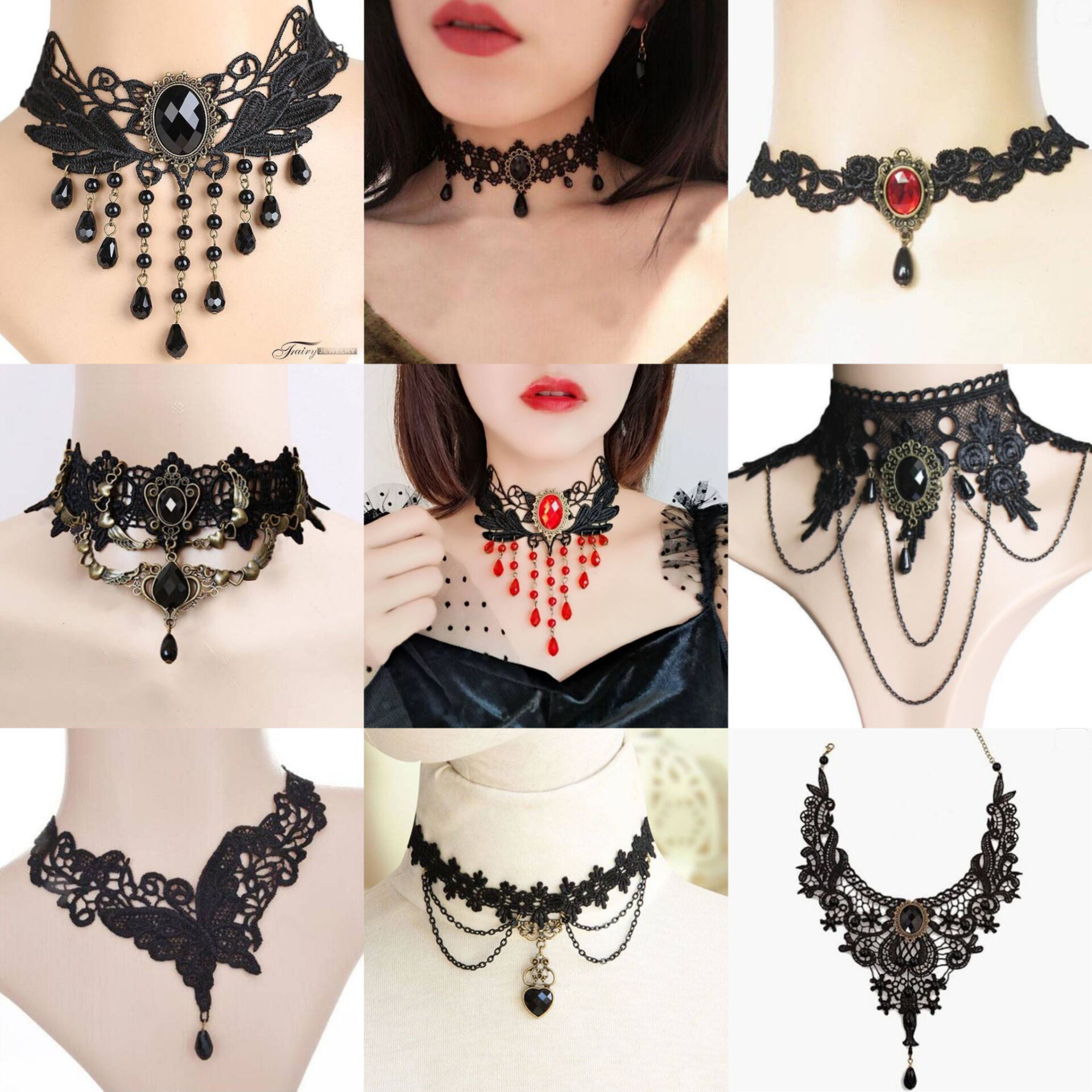 European and American Gothic Lace Necklace Clavicle Chain Female Choker Simple Necklace Black Punk Accessories Necklet Neckband