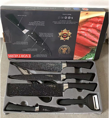 Medical Stone Mesh Horseshoe Handle Set Knife Household Kitchen Knife Six-Piece Set Kitchen Knife Knife Set in Stock Wholesale