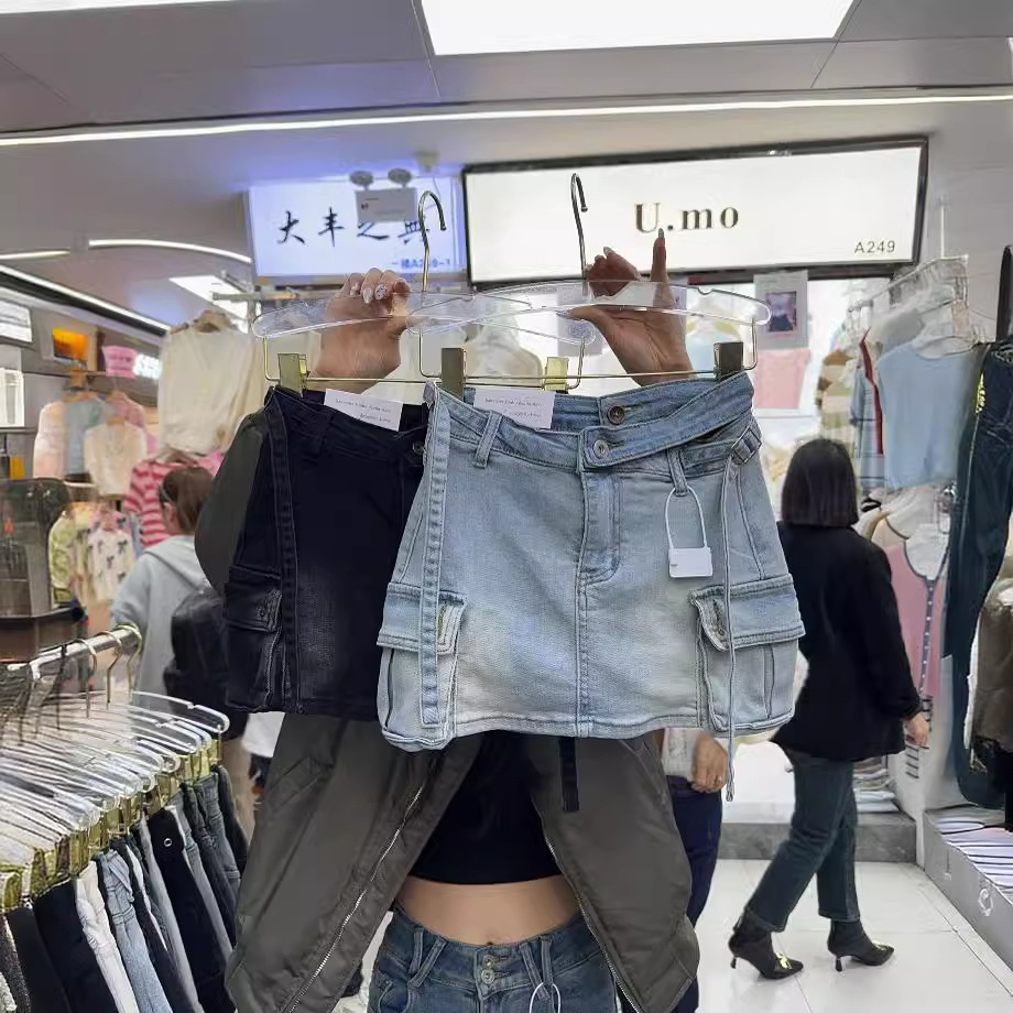 档口实拍图片2024新高腰a字牛仔短裙女辣妹显瘦高腰提