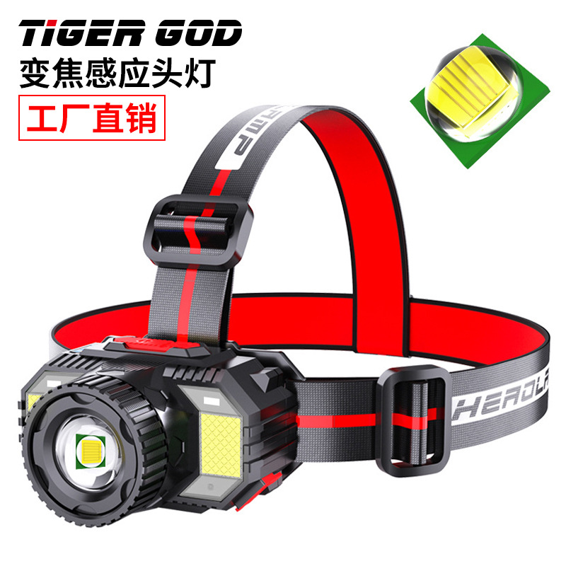 Cross-Border New Arrival Strong Light LED Headlamp Head-Mounted USB Rechargeable Zoom Torch Outdoor Fishing Camping Induction Headlamp