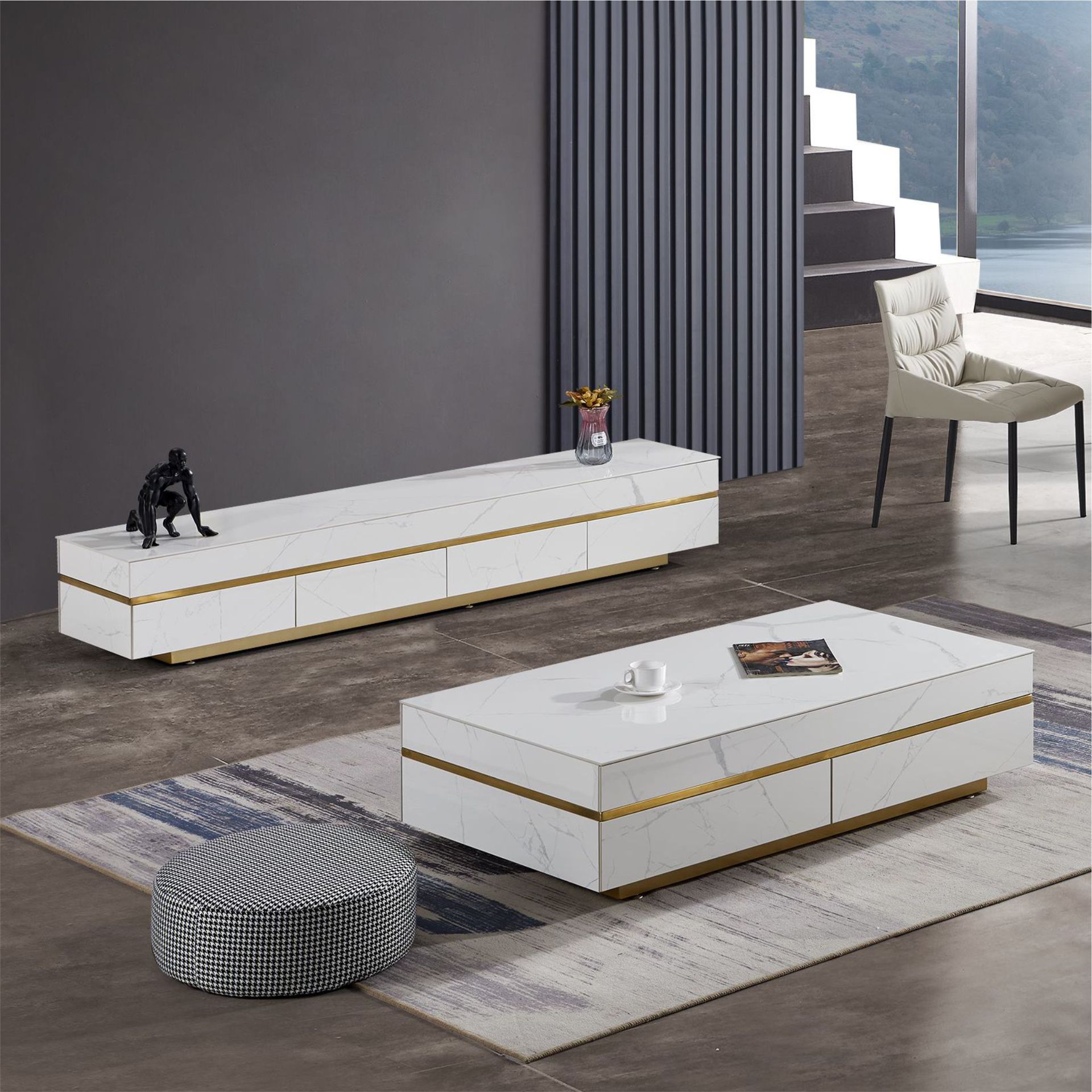 轻奢岩板茶几电视柜组合小户型客厅配套北欧现代简约长方形储物柜