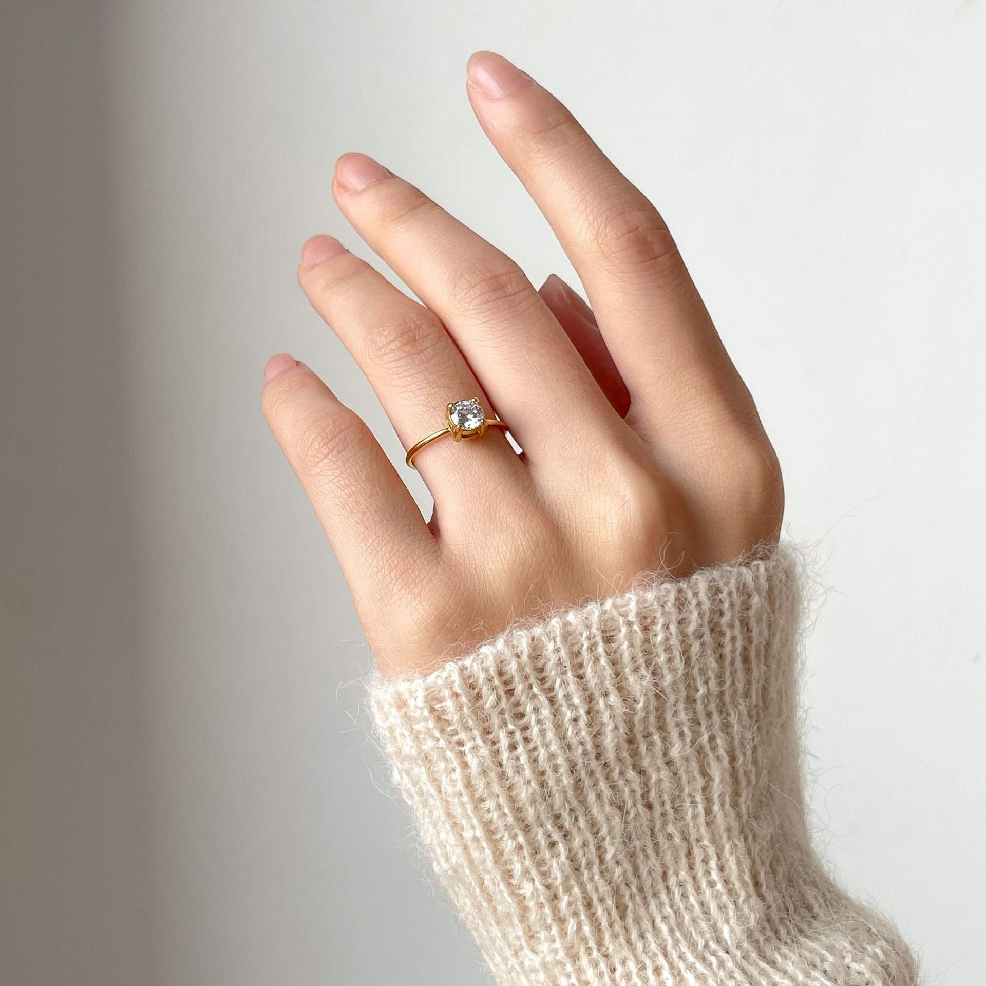 小方钻戒方形戒指女绿锆石食指戒方钻冷淡风指环