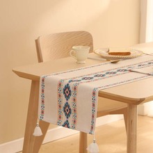 北欧轻奢棉线编织简约桌旗现代隔热防尘长条桌布茶台装饰布盖布巾