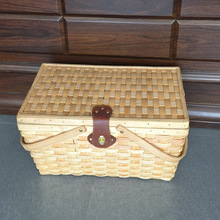 木片编织户外野餐篮带盖子收纳手提篮烘焙店面包展示篮婚礼道具篮