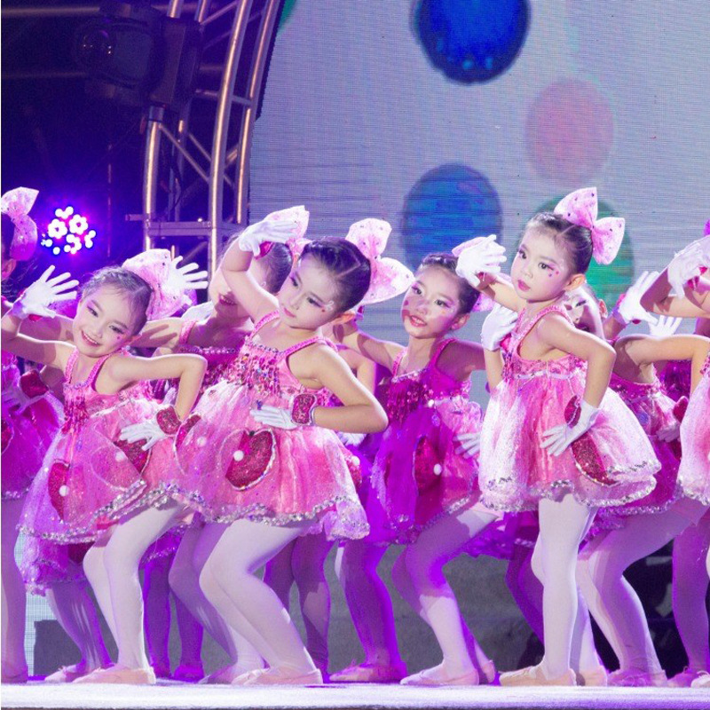 六一儿童舞蹈一双小小手表演服小荷女童舞台演出服蓬蓬风采粉可爱