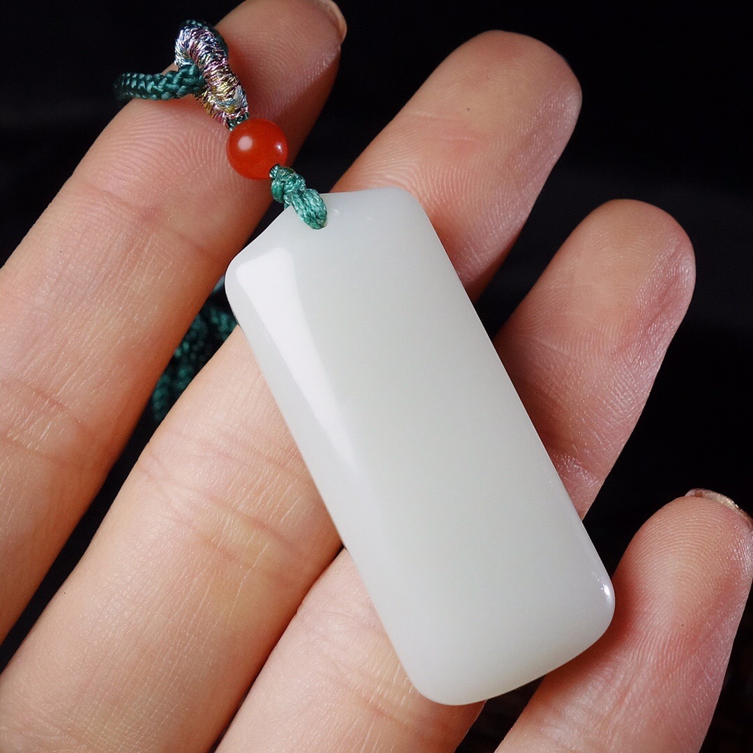 批发山料和田玉白玉无事牌吊坠玉坠 长条形牌子挂件 面包牌带证书