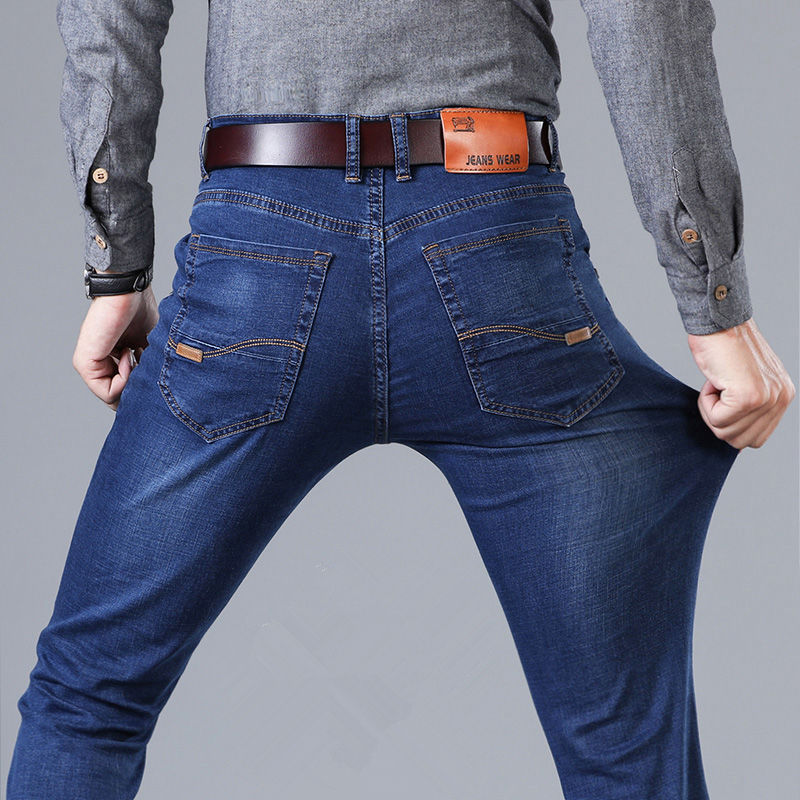 Summer Jeans Men's Jeans Men's Elastic Straight Men's Pants Slim Fit Trendy Business Casual Long Pants