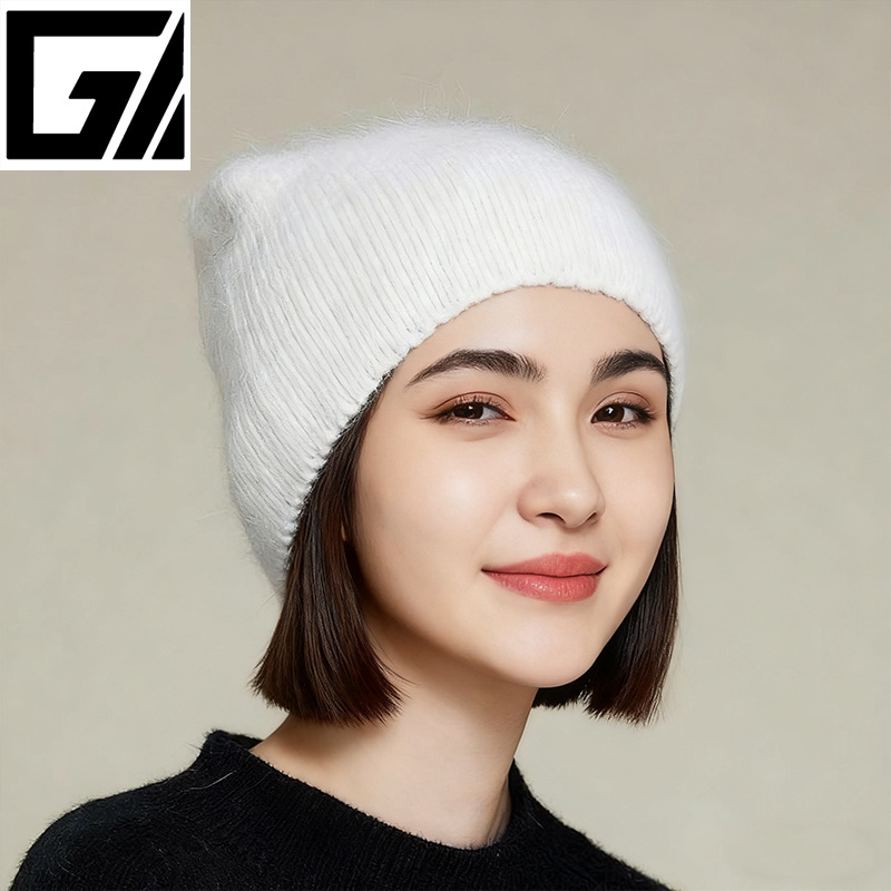 毛茸茸兔毛针织帽女厂家直销秋冬保暖百搭跨境时尚欧美百搭保暖帽