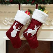 新款2023跨境圣诞袜子麋鹿刺绣圣诞袜圣诞礼品圣诞节挂件厂家批发