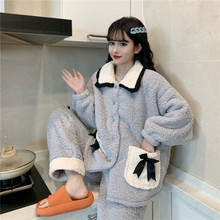 韩国ins女士外贸秋冬新款韩版网红加厚保暖套装睡衣卡通家居服女