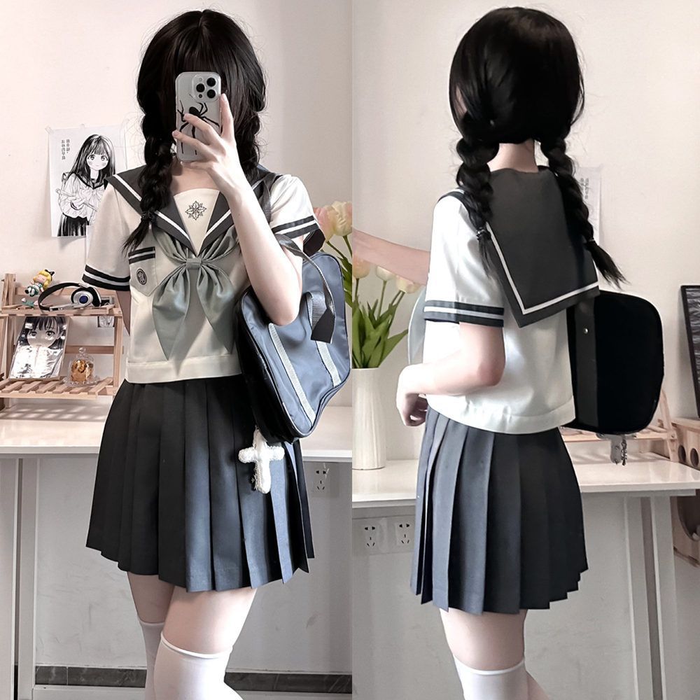 现货批发 原创 夏野 灰色水手服jk制服秋日系学生学院风正版套装