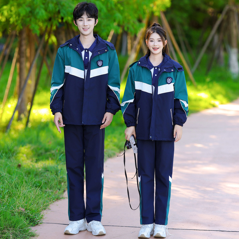 校服冲锋衣小学生初中生高中生秋冬款三件套运动会跨境一件代发