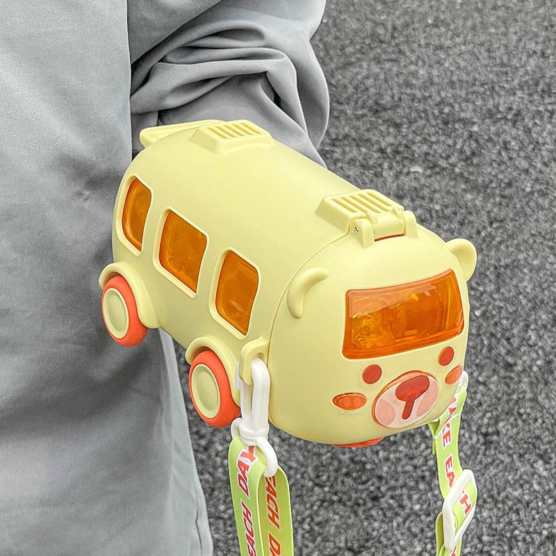 Children's Water Cup Summer Car Baby Bus Straw Cup Plastic Drop-Resistant Boy Primary School Student Kettle School