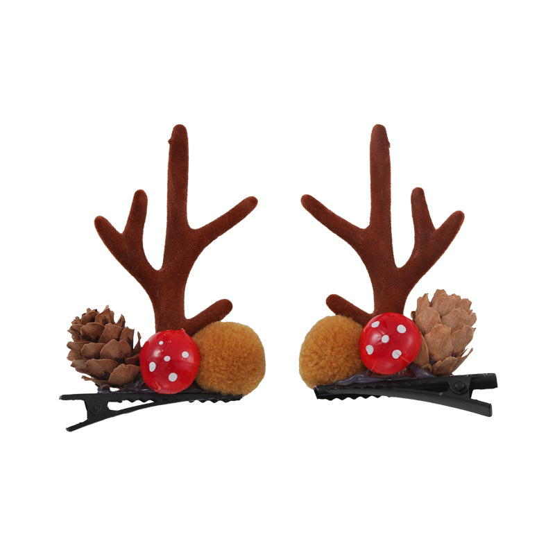 New Christmas Antlers Hair Clips Hair Accessories Children's Clip Girl Trending Cartoon Elk Hairpin a Pair of Hairclips Hair Accessories Fashion