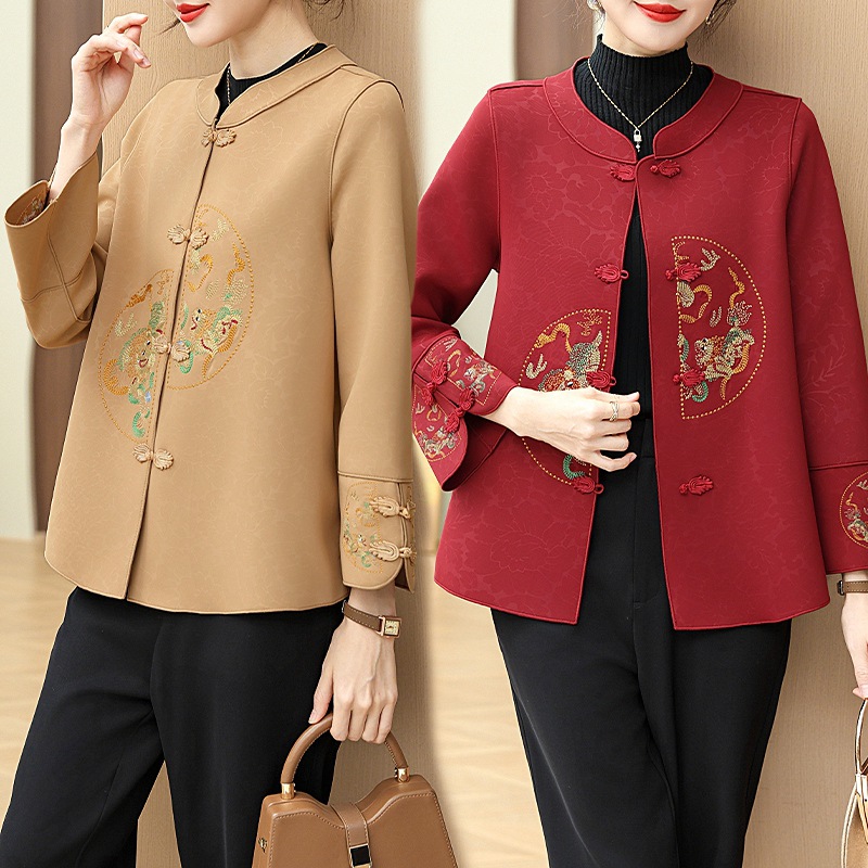 中年妈妈国风唐装上衣女2024春秋装新款中老年阔太太优雅气质外套