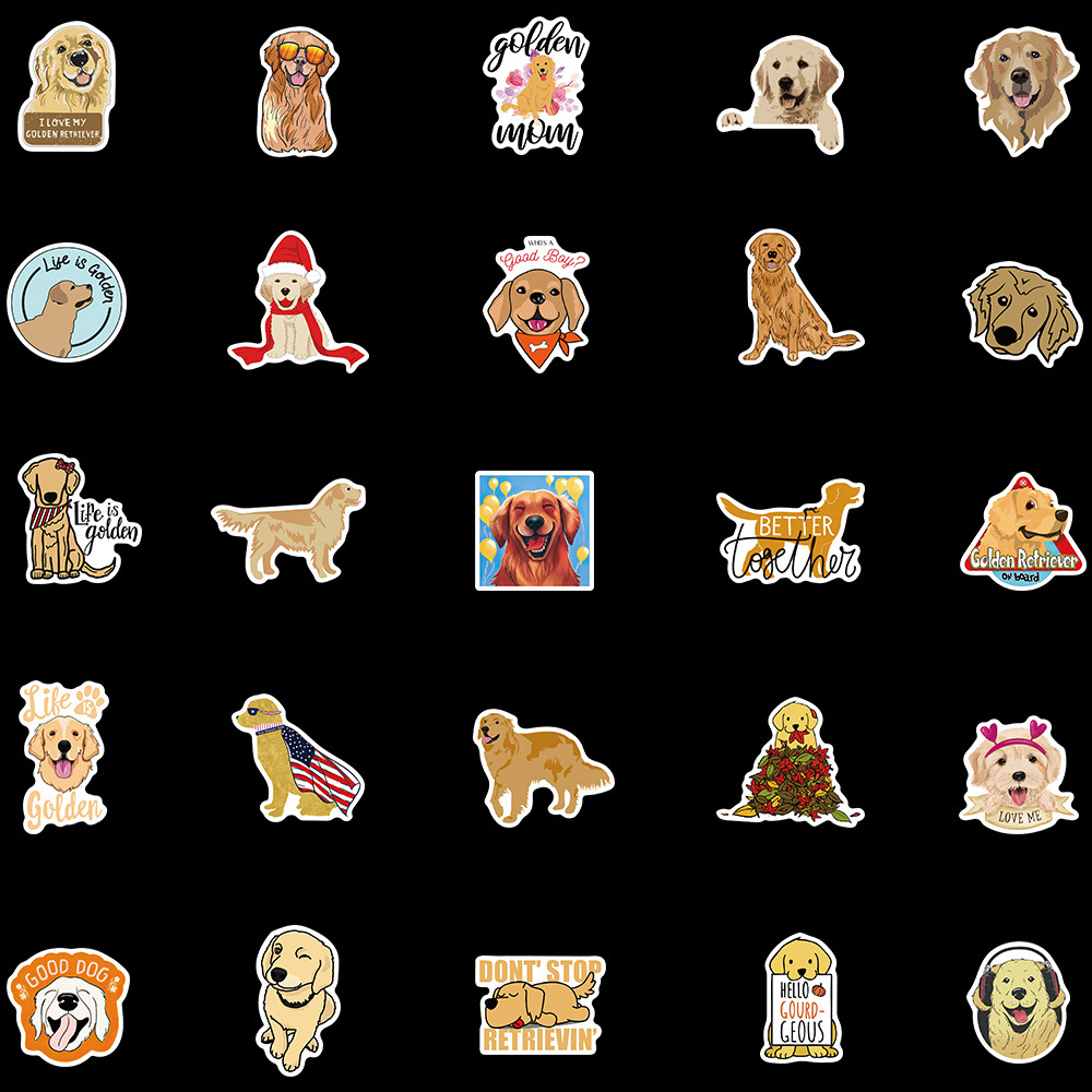 50张可爱卡通金毛狗动物手帐贴画行李箱笔记本滑板涂鸦手账贴纸