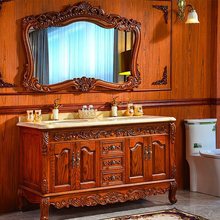 欧式红橡木浴室柜组合大理石洗手洗脸盆仿古卫生间双盆落地组合柜