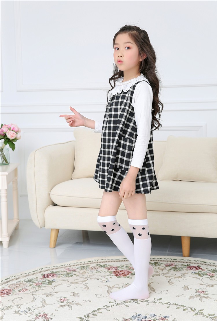 儿童棉长筒袜春夏男女孩条纹中高筒小学生纯色女童卡通半截袜中筒