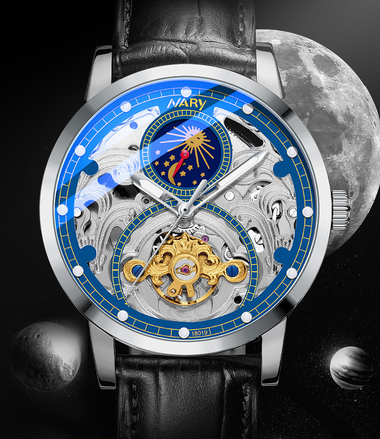 nary/耐瑞 抖音热销时尚手表男士休闲日月星辰表盘全自动机械手表