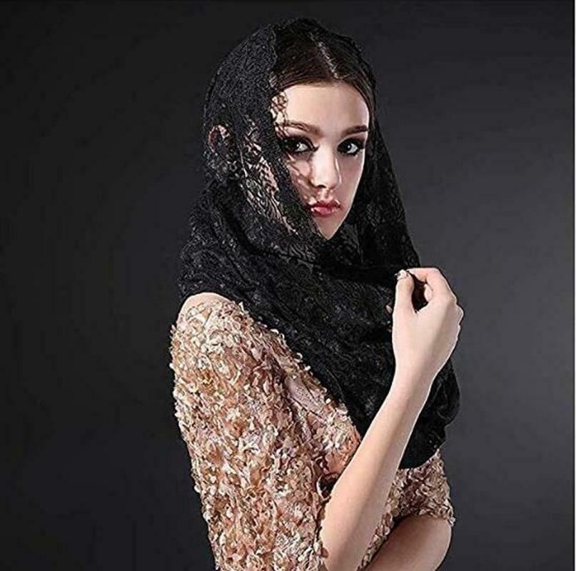 穆斯林天主教蕾丝头纱基督教回民头纱围巾沙丽黑色白色新娘头纱