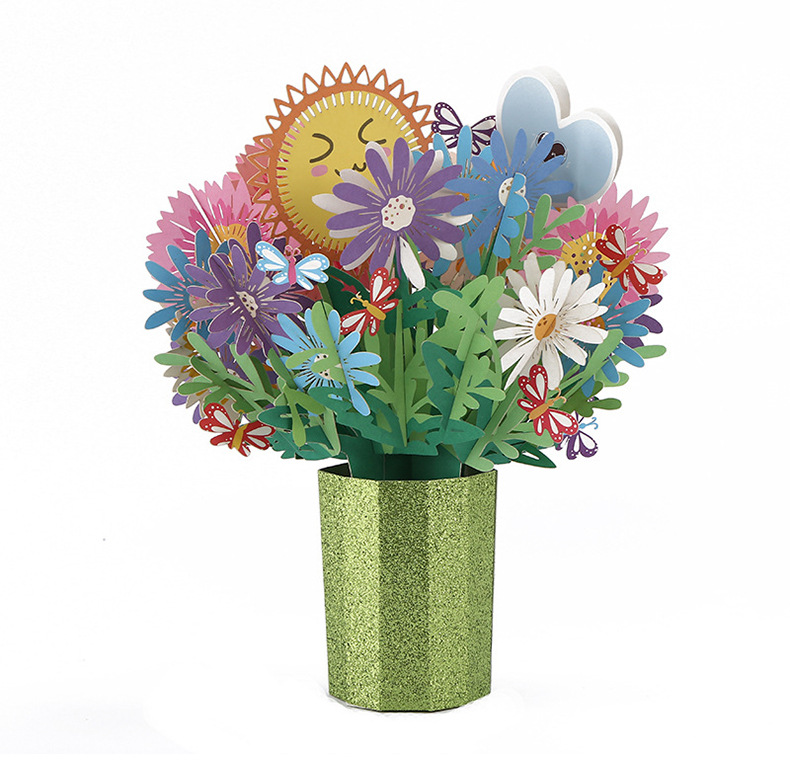 创意3d手工立体贺卡 纸雕花手捧花束贺卡 教师节感谢祝福贺卡批发