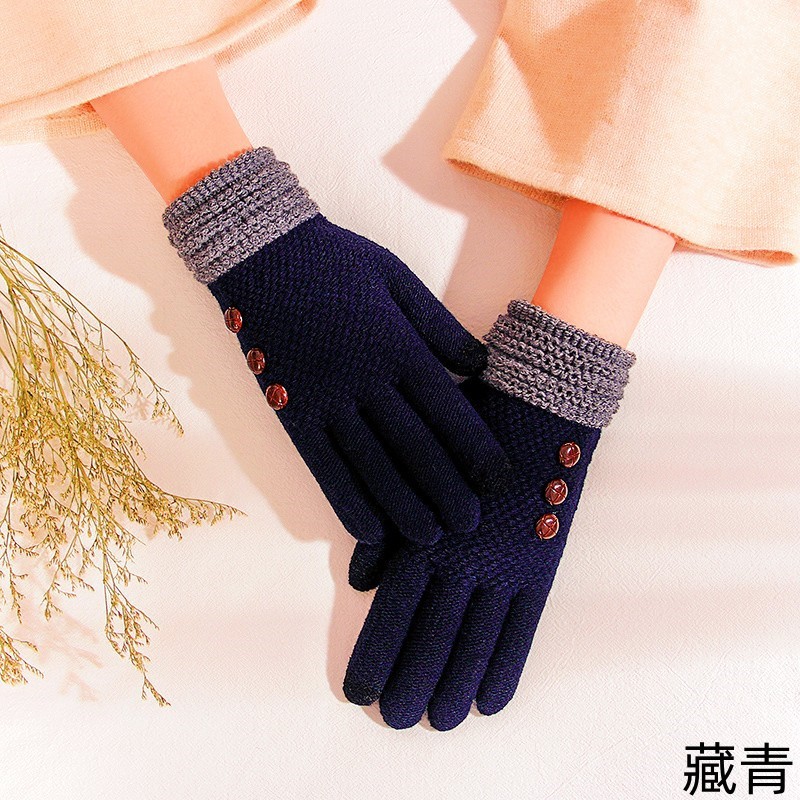 Student Gloves Women's Autumn and Winter Touch Screen Knitted Wool Velvet Cold Protection Warm Road Bike Cute Five Finger Wholesale