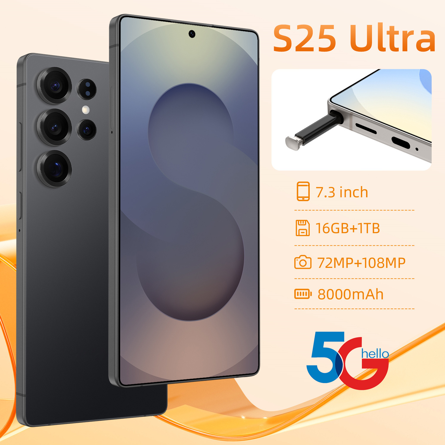 S25Ultra跨境6.8寸4+64G内置笔4G全网通1:1快充智能外贸手机厂家