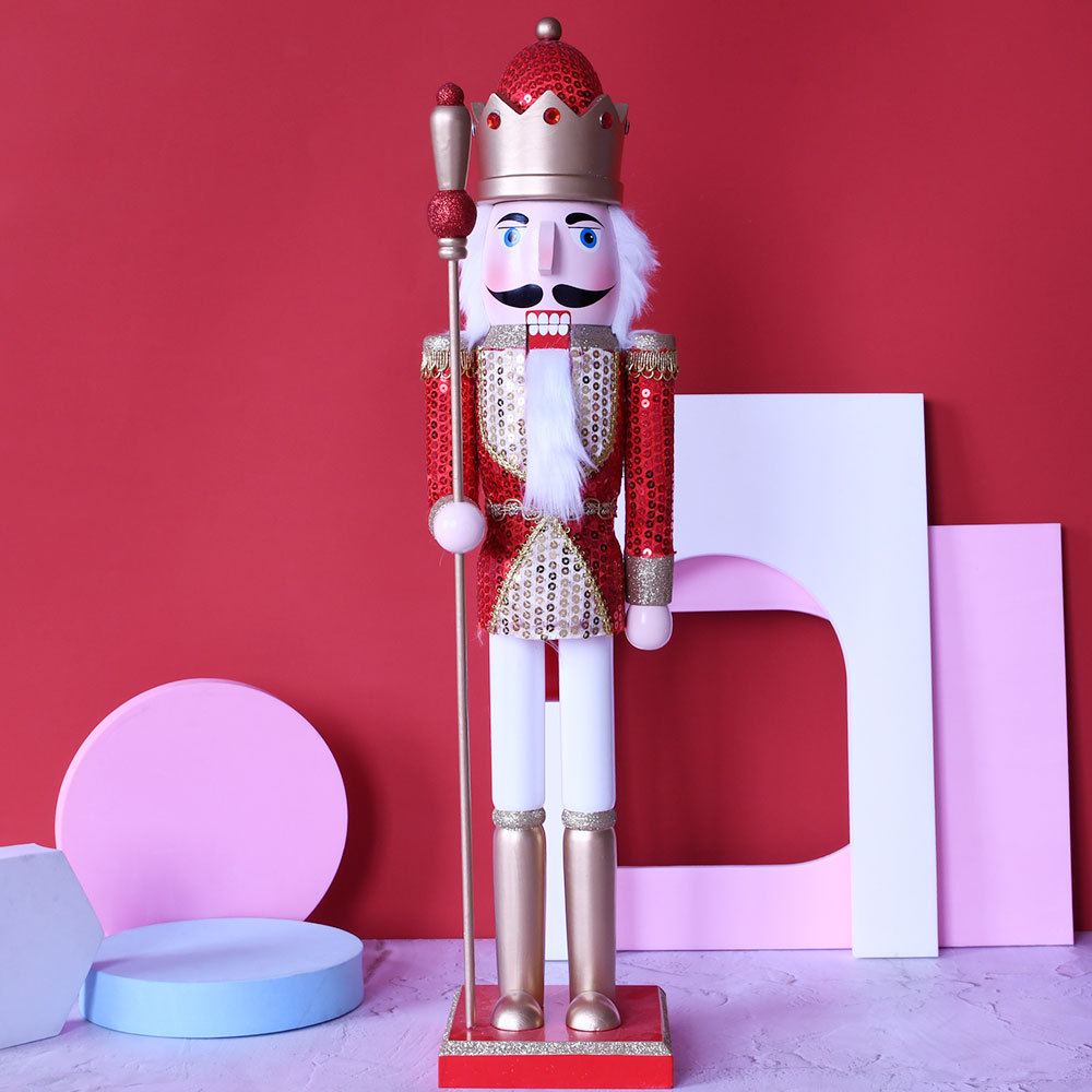 62cm木制胡桃夹子国王权杖圣诞节装饰品木偶人彩绘亮片工艺品摆件