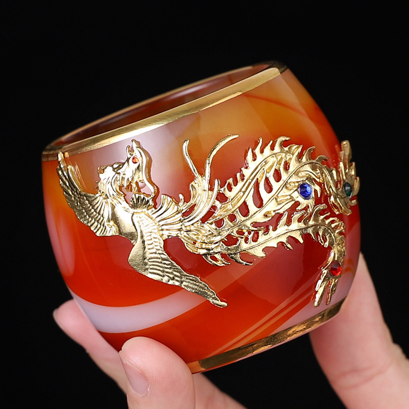镶银描金琉璃茶杯龙凤呈祥功夫茶具主人杯家用小茶盏璃杯茶杯礼品