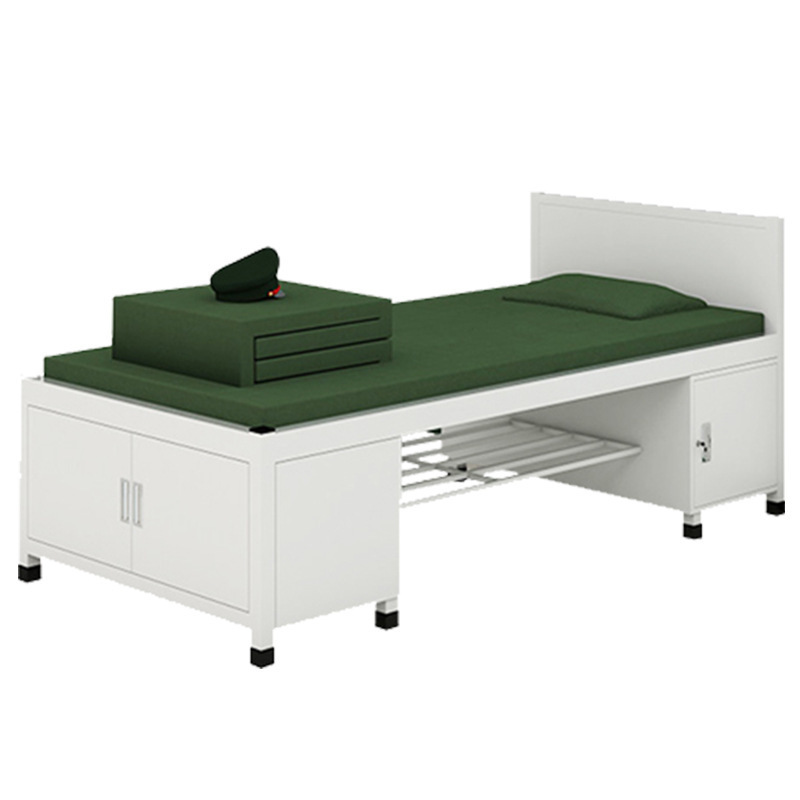 Steel Single Bed Dormitory Bed Camp Bed Iron Bed with Storage Containing Cabinets under Bed Single-Layer Bed 90cm Factory Direct Sales