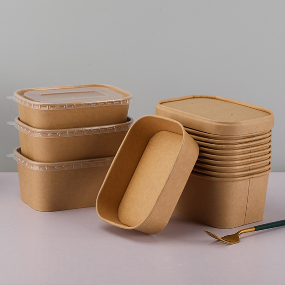 Disposable Food Grade Lunch Box Kraft Paper Square Paper Bowl Paper Takeaway Packing Box Bento Fast Food Box