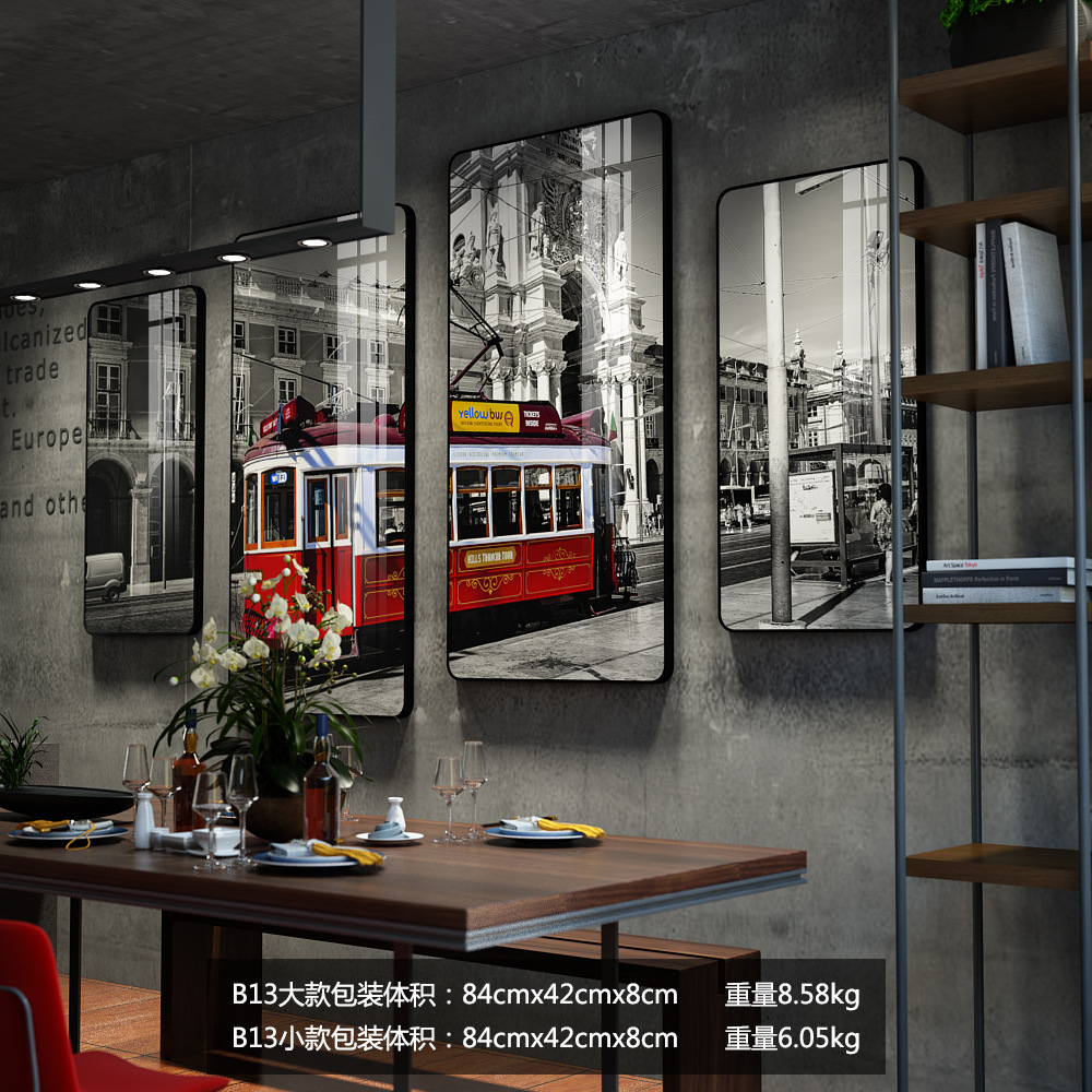 b13 工业风装饰画复古黑白客厅沙发背景墙酒吧墙面装饰墙壁画挂画