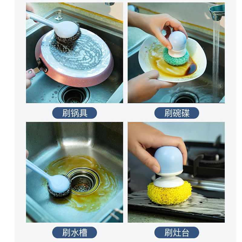 New Long Handle Kitchen Dish Brush-Piece Decontamination Cleaning Ball Removable Replacement Household Cleaning Dish Brush Dish Brush