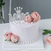 MOM母亲节蛋糕装饰插件烘培甜品台珍珠MOM插牌粉色康乃馨鲜花摆件