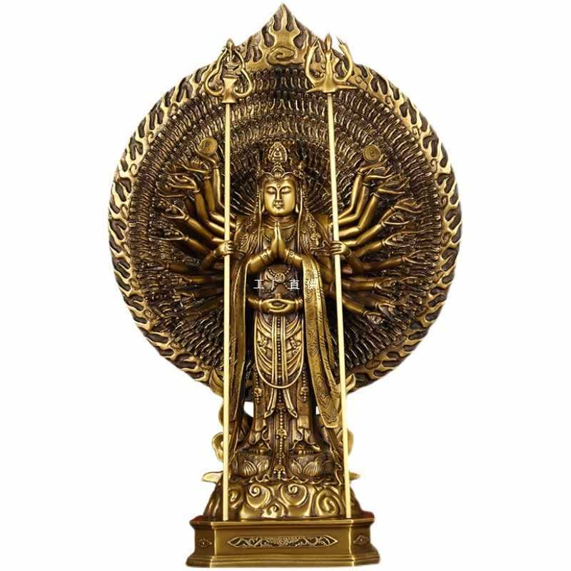 铜千手观音摆件铜背光千眼观世音菩萨铜像大号家用佛堂店铺神像