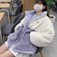 羽绒服女平湖2023新款两面穿韩版加厚羊羔绒学生情侣外套潮