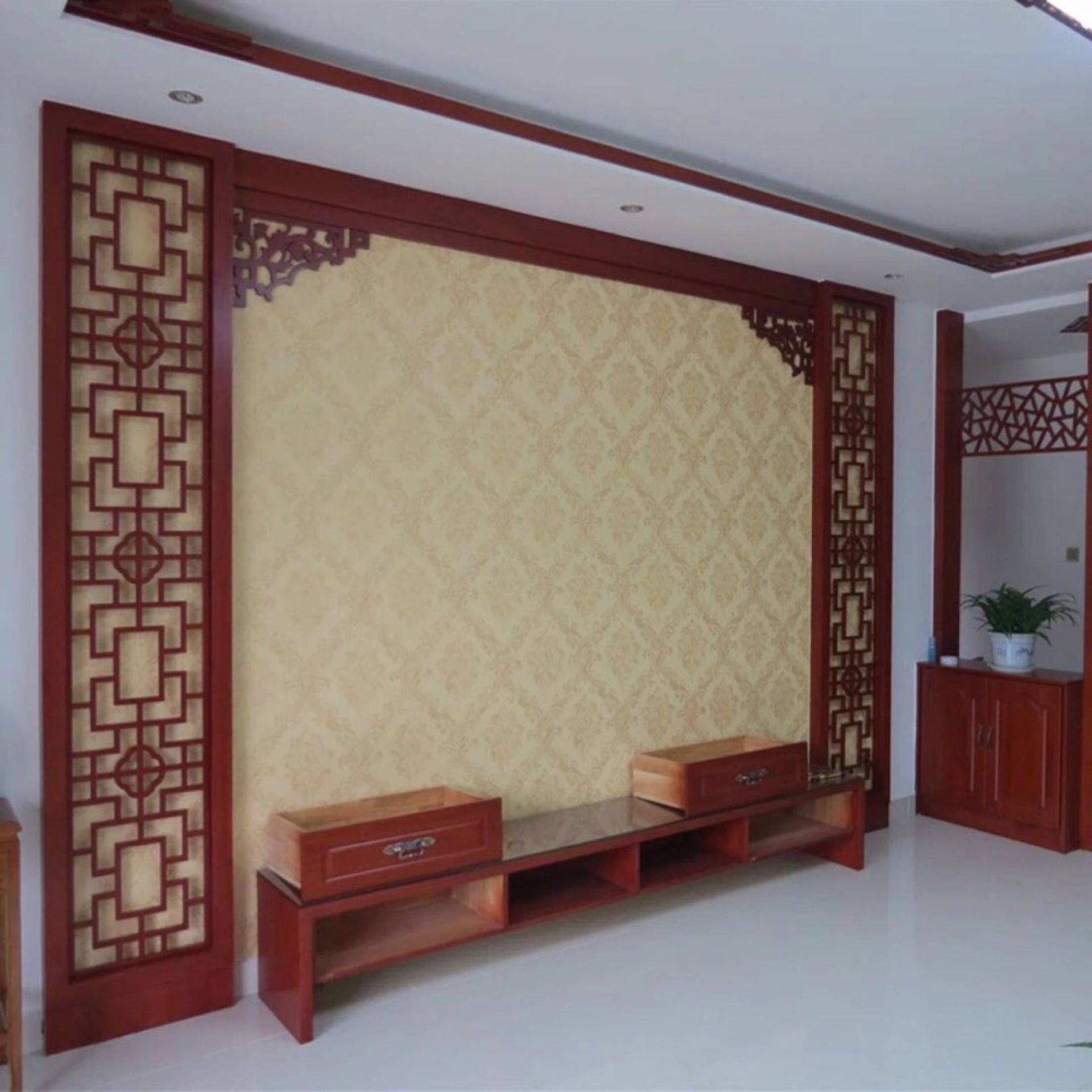 客厅卧室电视背景墙实木格栅镂空花格装饰隔断玄关新中式仿古