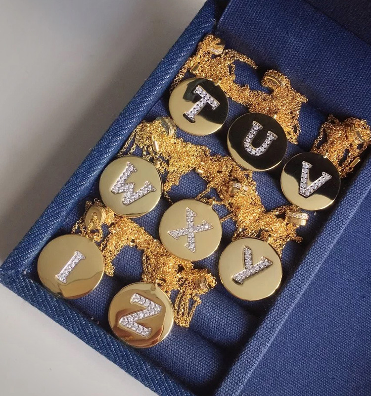 a家.a.apm字母项链925银圆牌刻字定制硬币吊坠镶钻毛衣链情侣网红