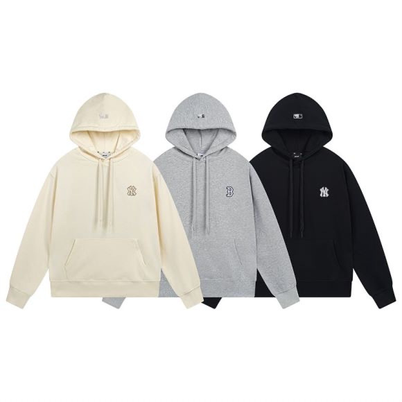 潮牌mlb连帽卫衣秋冬新款后背棋盘格大标印花连帽衫休闲男女上衣