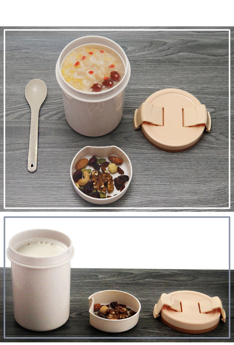 批发小麦秸秆汤杯600ml早餐杯防漏塑料卡扣汤罐 日式汤碗可印刷