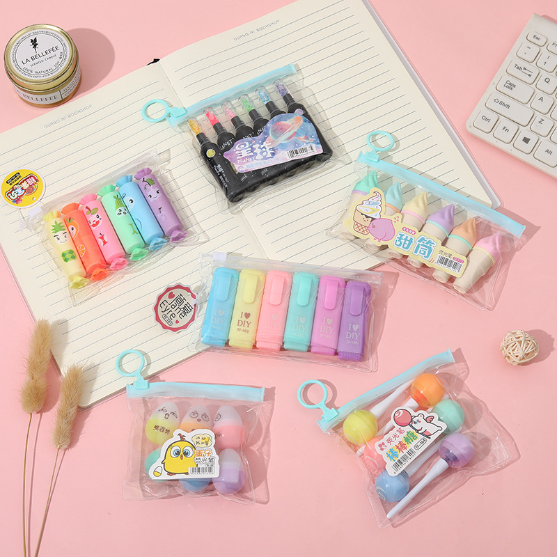 Highlighter mini pill Highlighter color drawing Emphasis pen Marker pen Doodle pen Color pen 6-color set Application Scenario