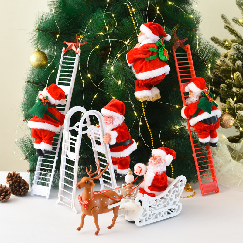 cross-border christmas decoration electric ladder santa claus climbing beads santa claus children gift shopping mall decoration