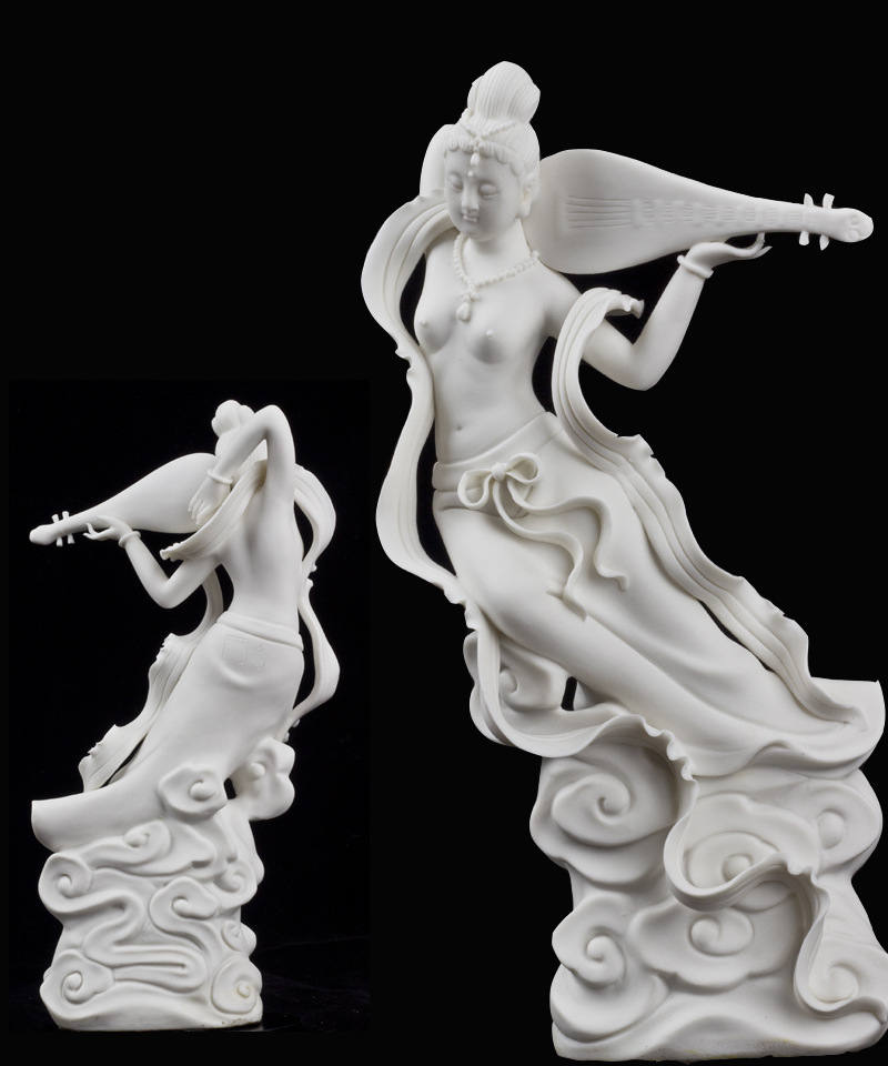 陶瓷人物仕女敦煌飞天瓷雕摆件家居客厅工艺品艺术品电视柜装饰品