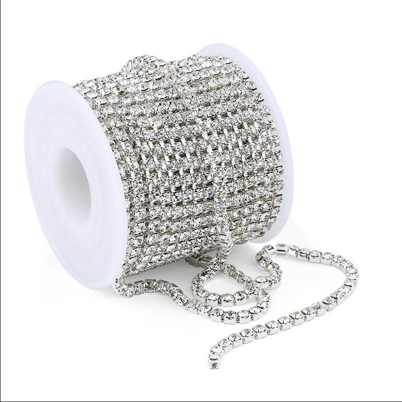 Cross-Border New Supply Metal Rhinestone Grab Chain DIY Ornament Accessories Claw Chain Bead Necklace a Roll of Gold Silver White AB Diamond