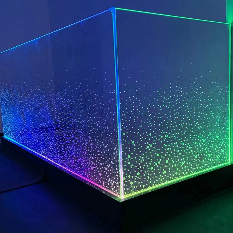 定 做激光内雕加工玻璃板室内屏风隔断墙彩色3d雕刻水滴发光玻璃