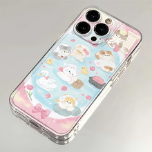 卡通澡堂猫咪适用苹果15promax手机壳iphone13全包透明14壳12女11